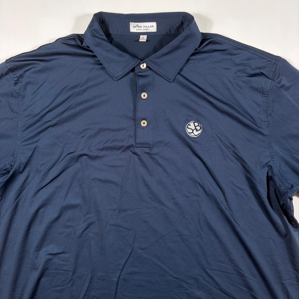 Peter Millar Summer Comfort Polo Shirt Mens XL SB Logo Navy Blue‎